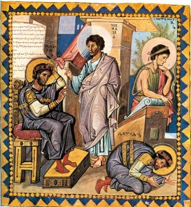 The reproach of Nathan and the penance of King David (Paris Psalter, folio 136v, 10th century).