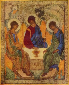 Russian icon of the Old Testament Trinity by Andrey Rublev, between 1408 and 1425